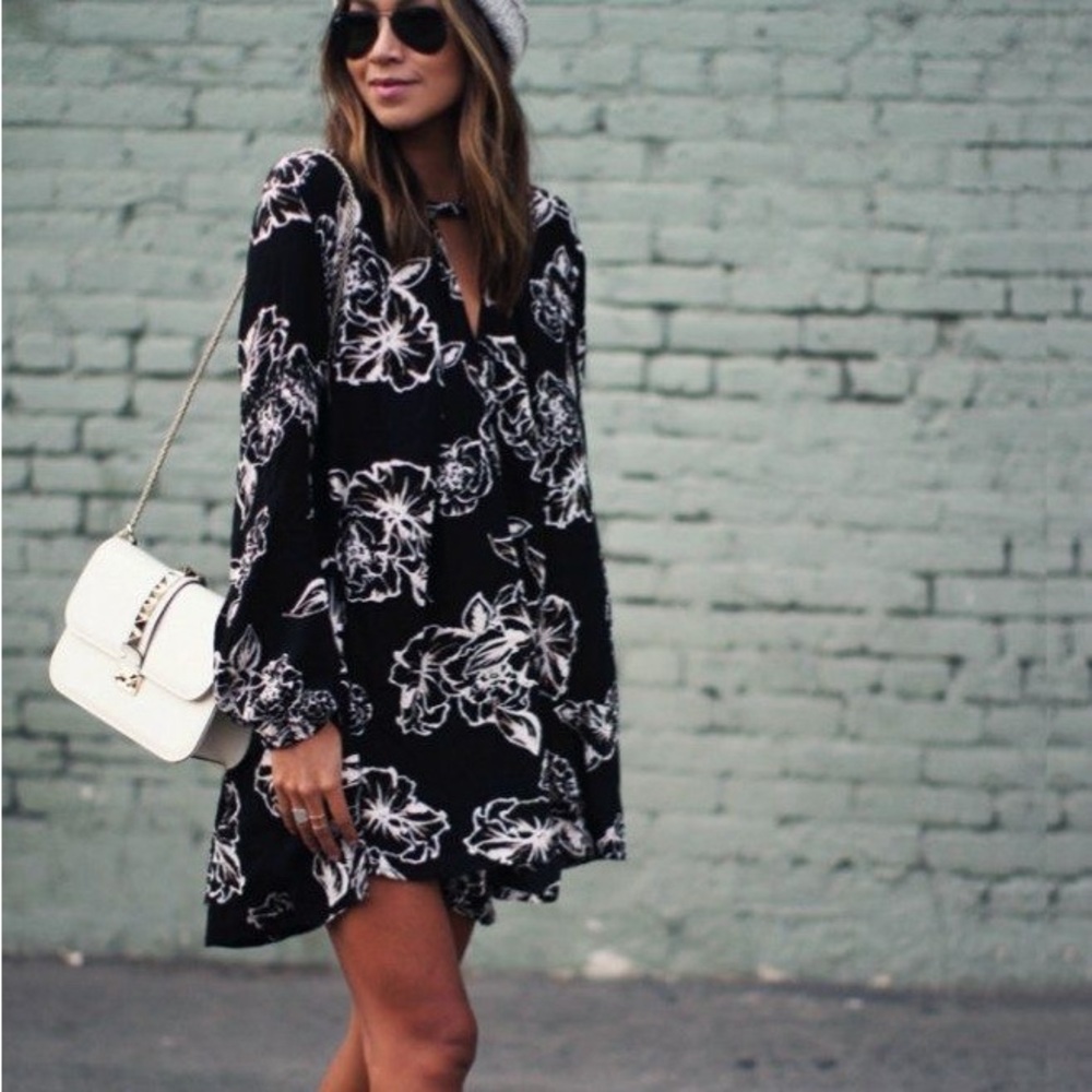 Free People Black and White Floral Dress Sz M
